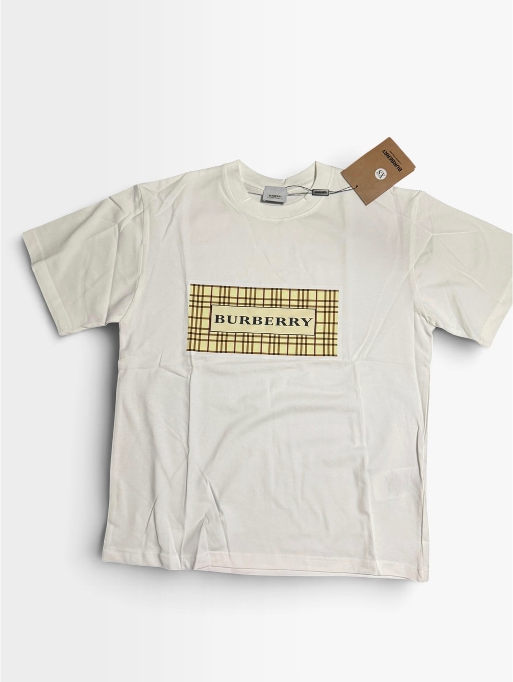 White Burberry plaid box logo T-shirt